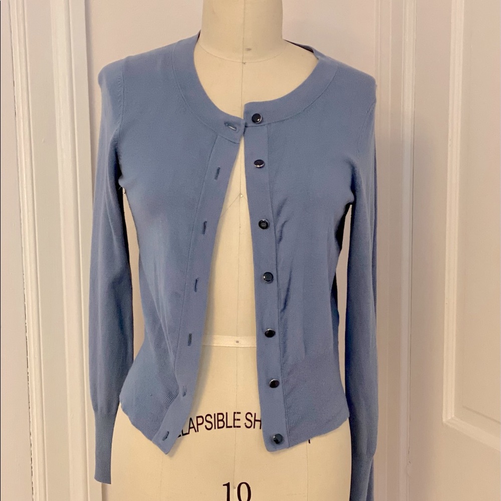 Perfectly paired light blue and navy blue sweater